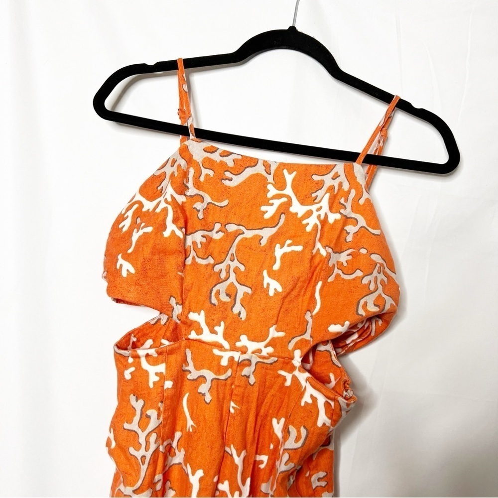 Maeve Anthropologie Orange and White Coral Patterned Jumpsuit Size 4 - Picture 8 of 11